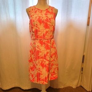 J Crew neon pink cream print dress